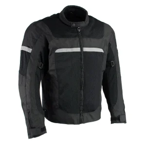 Black Armored Mesh Racer Jacket with Reflective Piping for Men - All Season Jacket