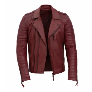 Brando Mens Real Lambskin Burgundy Leather Biker Jacket