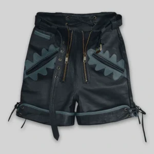 Dark Blue Leather Cargo Shorts