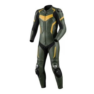 Elite Army Green Leather Motorcycle Suit Pro Racing Gear