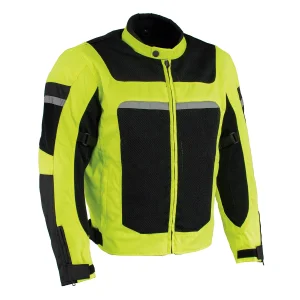 High Vis Green Armored Mesh Racer Jacket with Reflective Piping for Men - All Season Jacket