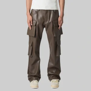 Johnie Men’s Dark Brown Leather Cargo Pants