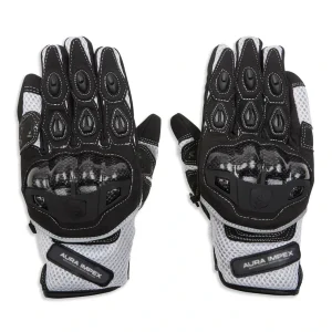 MX-Air Black & White Textile Motorcycle Gloves