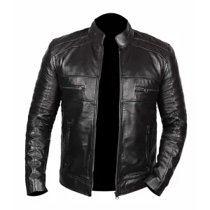 Men Black Johnson Racer Leather Jacket