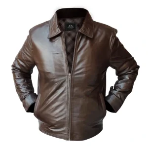 Men Brown Bomber Leather Jacket