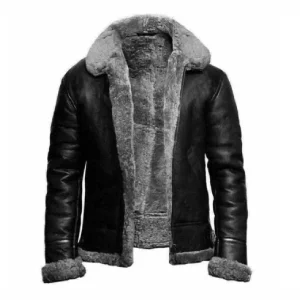 Mens Black Shearling Fur Aviator Jacket