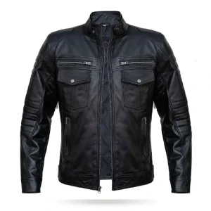 Mens Black Slim Fit Real Leather Biker Jacket