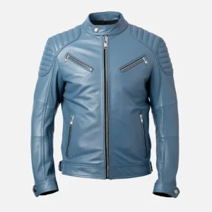 Men’s Blue Cafe Racer Leather Jacket