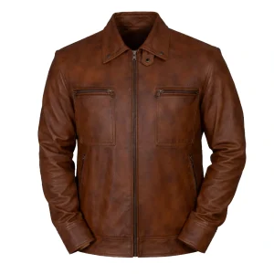 Men’s Distressed Biker Brown Leather Jacket