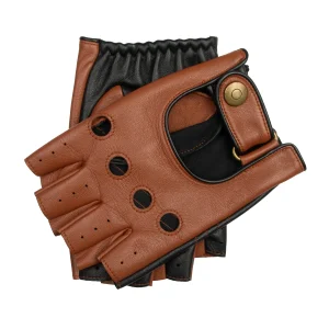 Men's Fingerless Water-Resistant Two-Colour Leather Driving Gloves