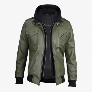 Men’s Olive Green Bomber Leather Jacket
