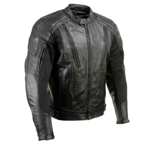 Men's Premium Black Leather Motorcycle Bikers Rider Jacket w CE Armor