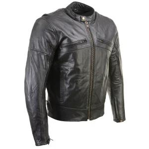 Men's Premium Black Leather Vented Racer Style Motorcycle Bker Jacket w CE Armor