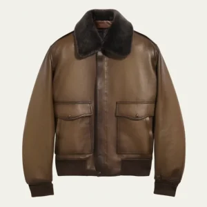 Men’s Shearling Collar Bomber Leather Jacket