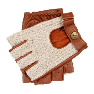 Men's The Suited Racer Fingerless Crochet-Back Leather Driving Gloves