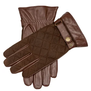 Men's Touchscreen Water-Resistant Fleece-Lined Leather Gloves with Waxed Cotton Quilting