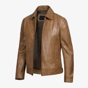 Men’s Yellow Wax Classic Shirt Collar Real Leather Jacket