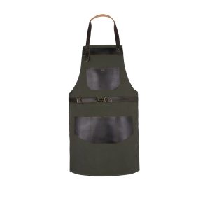 Olive Utility Apron with Leather Pocket