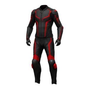 Premium Black Leather Motorcycle Suit with Red Accents