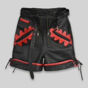 Thick Black Leather Cargo Shorts