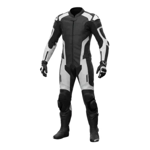 White & Black Leather Motorcycle Racing Suit for Men