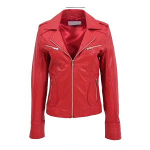 Womens Fitted Biker Style Leather Jacket Red House of Leather