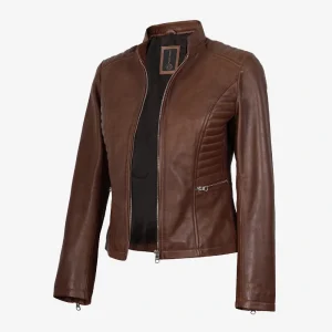 Women's slim Cognac Brown Leather Jacket